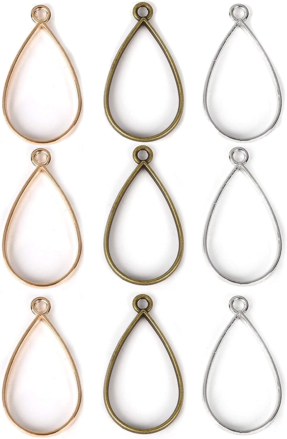 30PCS Bezel Open Back Pendant Blanks Charms Hollow Mold Pendant Assorted Geometric Frame Pendant DIY Crafts for Resin Jewelry Making Water Drop