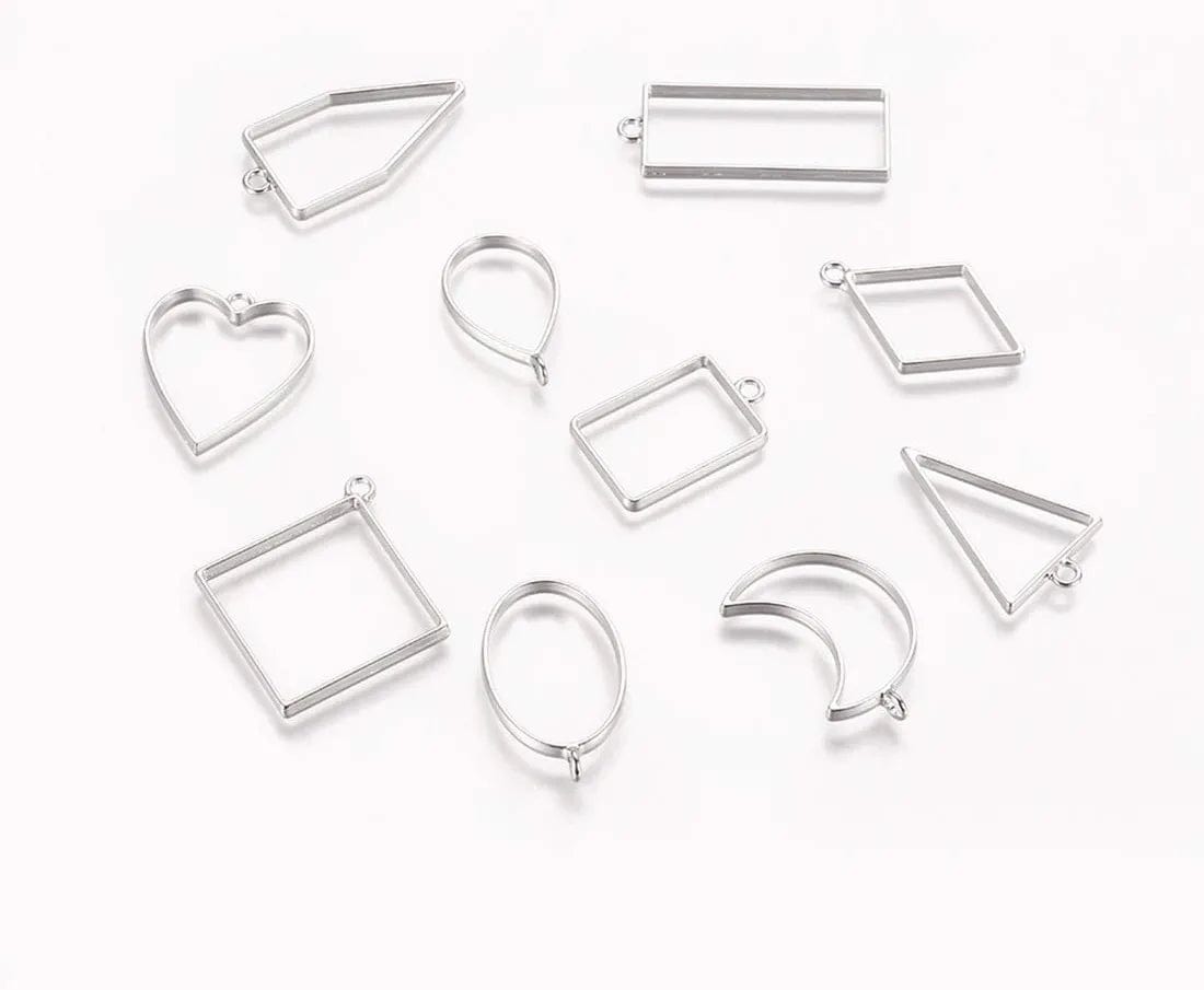 30PCS Bezel Open Back Pendant Blanks Charms Hollow Mold Pendant Assorted Geometric Frame Pendant DIY Crafts for Resin Jewelry Making