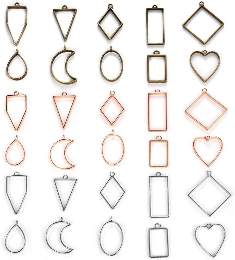 30PCS Bezel Open Back Pendant Blanks Charms Hollow Mold Pendant Assorted Geometric Frame Pendant DIY Crafts for Resin Jewelry Making Assorted