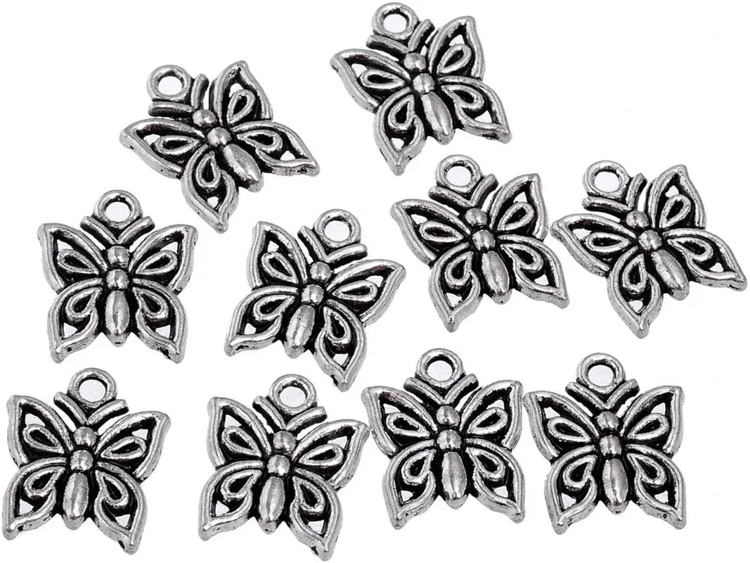 30PCS Charm Pendant Butterfly Tibetan Metal Beads Silver Color for Jewelry Making Bracelet Butterfly-2 / 90 PCS