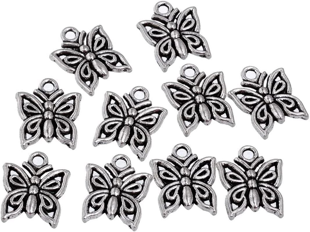 30PCS Charm Pendant Butterfly Tibetan Metal Beads Silver Color for Jewelry Making Bracelet Butterfly-2 / 60 PCS