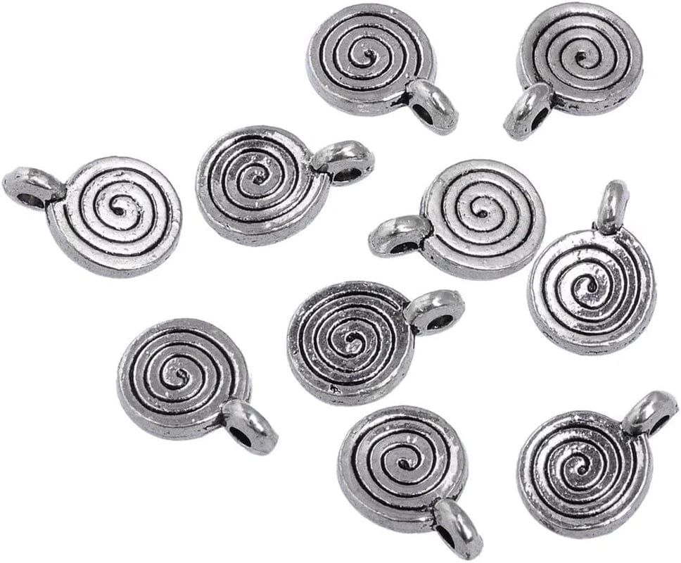 30PCS Charm Pendant Butterfly Tibetan Metal Beads Silver Color for Jewelry Making Bracelet Spiral / 60 PCS