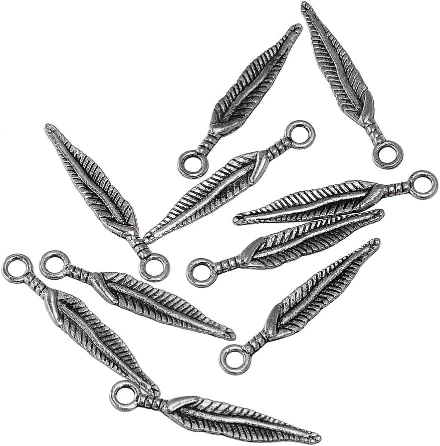 30PCS Charm Pendant Butterfly Tibetan Metal Beads Silver Color for Jewelry Making Bracelet Long Feather / 30 PCS