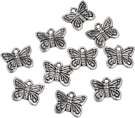 30PCS Charm Pendant Butterfly Tibetan Metal Beads Silver Color for Jewelry Making Bracelet Butterfly-1 / 90 PCS