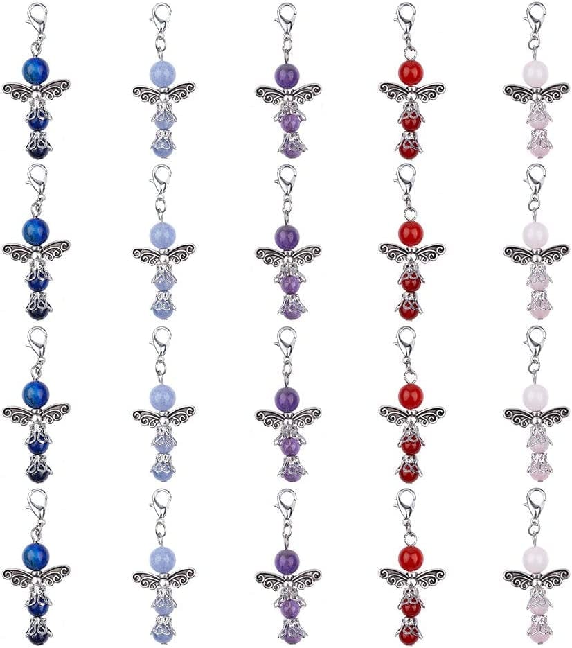 30Pcs Christmas Angel Charms Bulk European Bead Bail Charms Mixed Wedding Dress Wings Xmas Acrylic Beads Snake Chain Bracelets Charms for Jewelry Making Gemstone Chakra Pendants Mixed Color 20pcs 4 Styles