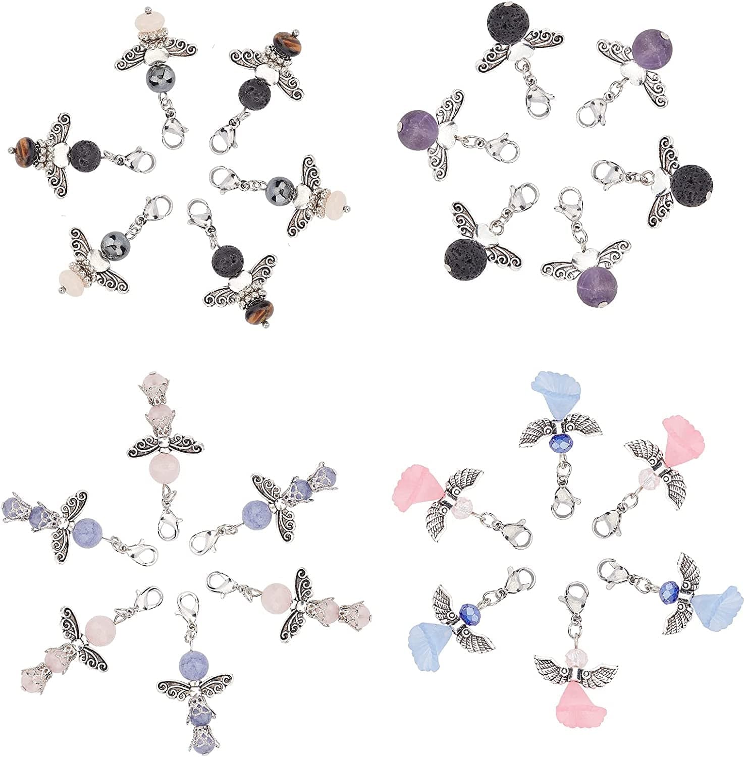 30Pcs Christmas Angel Charms Bulk European Bead Bail Charms Mixed Wedding Dress Wings Xmas Acrylic Beads Snake Chain Bracelets Charms for Jewelry Making Gemstone Chakra Pendants Mixed Color 24pcs 4 Styles