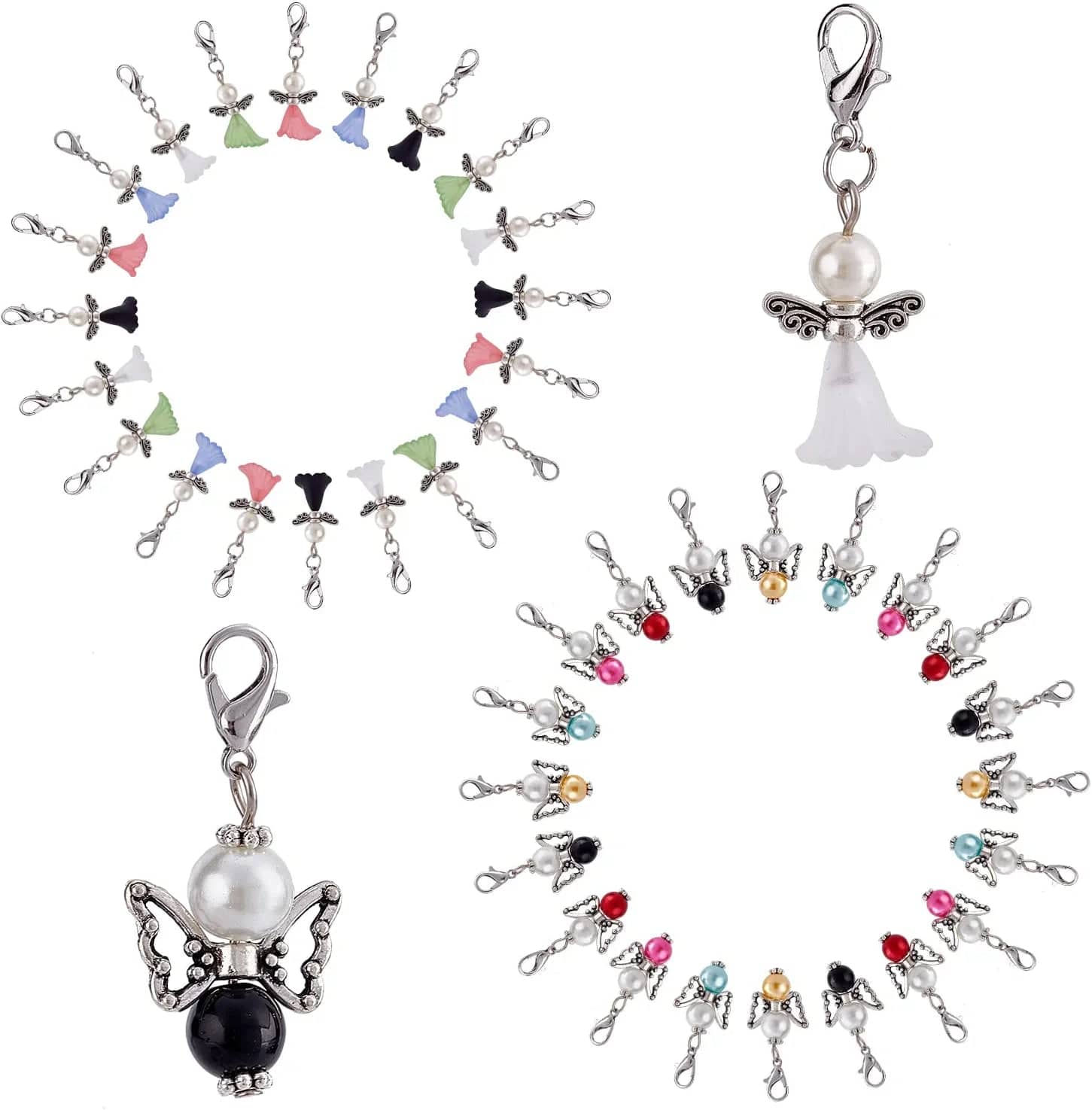 30Pcs Christmas Angel Charms Bulk European Bead Bail Charms Mixed Wedding Dress Wings Xmas Acrylic Beads Snake Chain Bracelets Charms for Jewelry Making Gemstone Chakra Pendants Mixed Color 40pcs 2 Styles