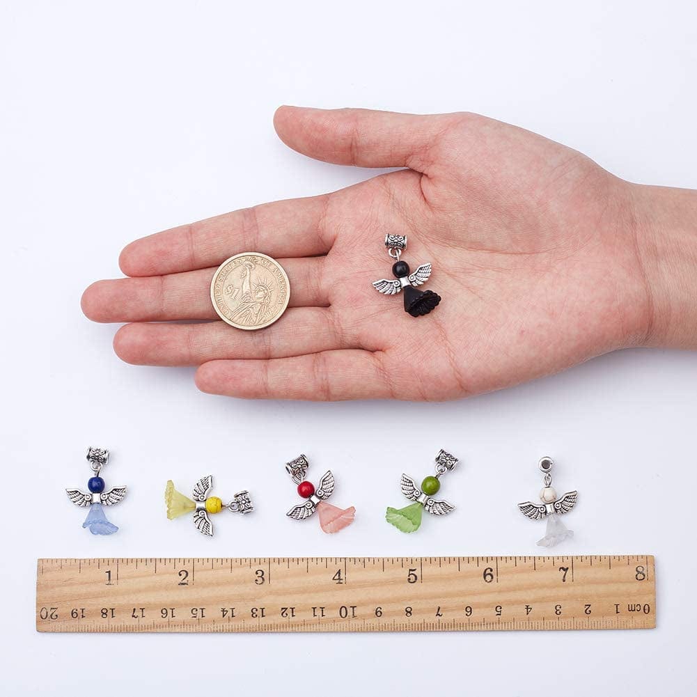 30Pcs Christmas Angel Charms Bulk European Bead Bail Charms Mixed Wedding Dress Wings Xmas Acrylic Beads Snake Chain Bracelets Charms for Jewelry Making Gemstone Chakra Pendants Mixed Color