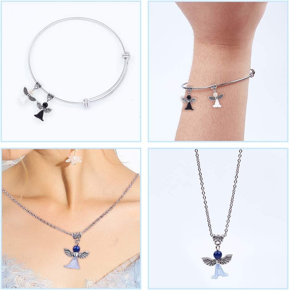 30Pcs Christmas Angel Charms Bulk European Bead Bail Charms Mixed Wedding Dress Wings Xmas Acrylic Beads Snake Chain Bracelets Charms for Jewelry Making Gemstone Chakra Pendants Mixed Color
