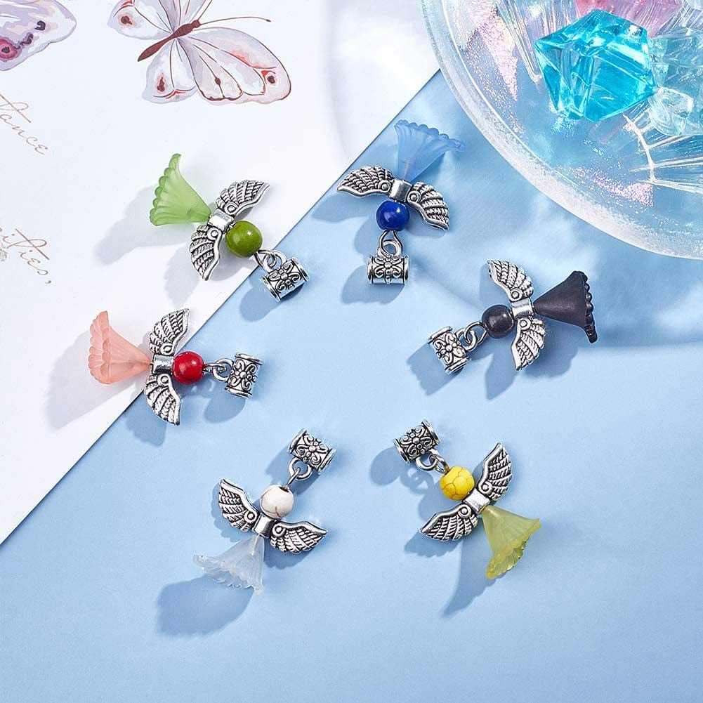 30Pcs Christmas Angel Charms Bulk European Bead Bail Charms Mixed Wedding Dress Wings Xmas Acrylic Beads Snake Chain Bracelets Charms for Jewelry Making Gemstone Chakra Pendants Mixed Color