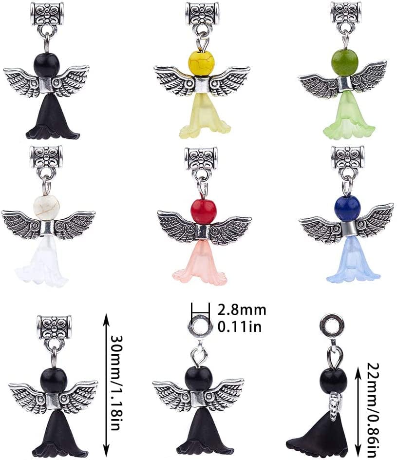30Pcs Christmas Angel Charms Bulk European Bead Bail Charms Mixed Wedding Dress Wings Xmas Acrylic Beads Snake Chain Bracelets Charms for Jewelry Making Gemstone Chakra Pendants Mixed Color