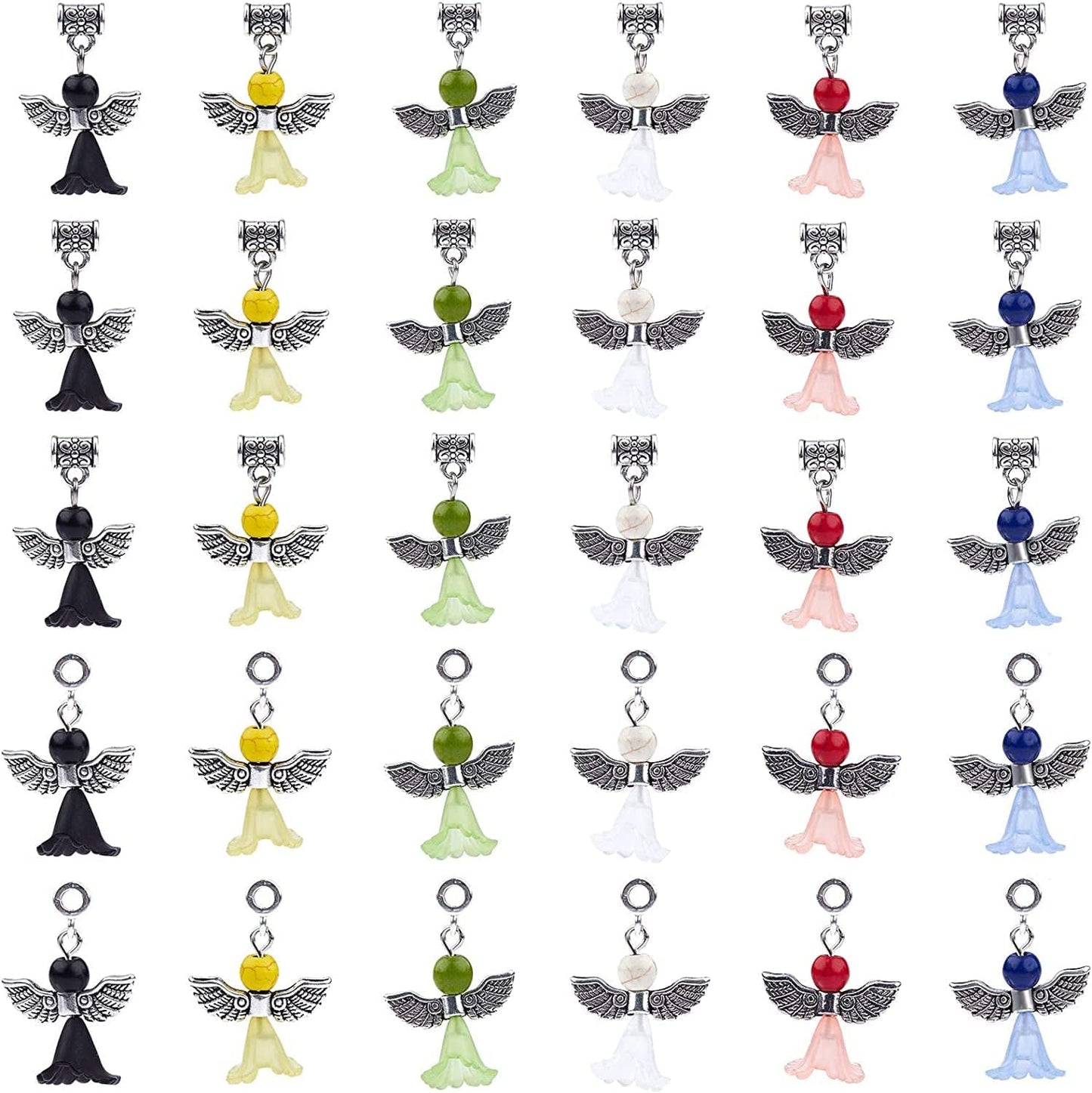 30Pcs Christmas Angel Charms Bulk European Bead Bail Charms Mixed Wedding Dress Wings Xmas Acrylic Beads Snake Chain Bracelets Charms for Jewelry Making Gemstone Chakra Pendants Mixed Color 30Pcs Angel Charms