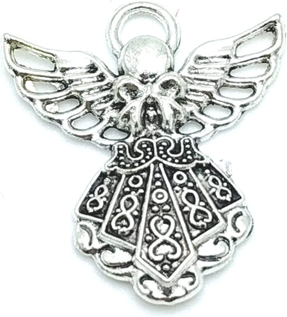 30Pcs Craft Supplies Antique Silver Wings Angel Fairy Charms Pendants Jewelry Findings,For Earring Bracelet Necklace Jewelry DIY Craft Making 27 X 24Mm (Antique Silver)