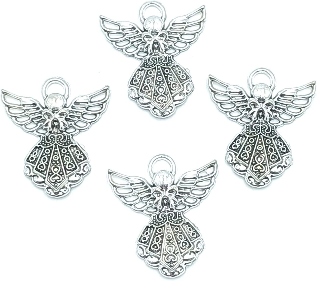 30Pcs Craft Supplies Antique Silver Wings Angel Fairy Charms Pendants Jewelry Findings,For Earring Bracelet Necklace Jewelry DIY Craft Making 27 X 24Mm (Antique Silver) 16 Ancient Silver