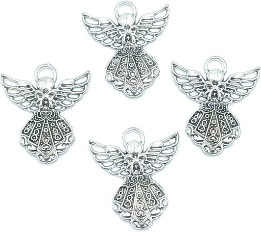 30Pcs Craft Supplies Antique Silver Wings Angel Fairy Charms Pendants Jewelry Findings,For Earring Bracelet Necklace Jewelry DIY Craft Making 27 X 24Mm (Antique Silver) 16 Ancient Silver