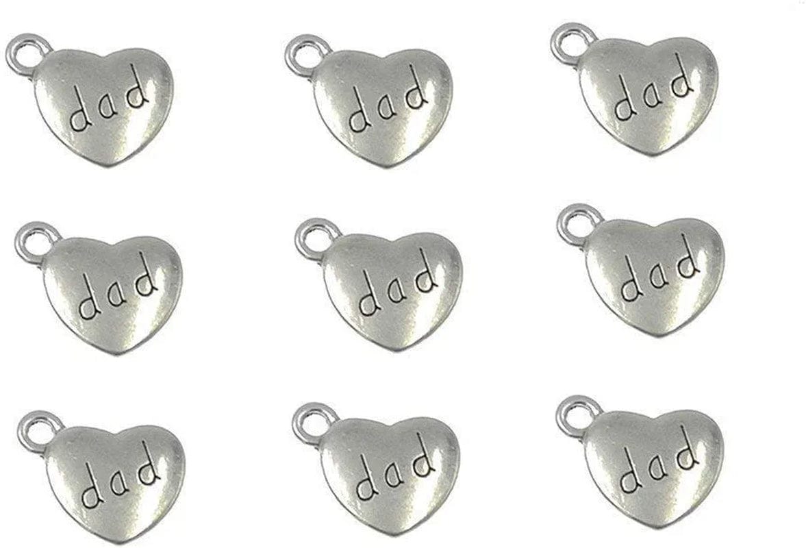 30Pcs Daughter Charm,Heart Shape Double-Faced Pendant for DIY Bracelet Necklace Jewelry Making Findings(Antique Silver) dad(Antique Silver)