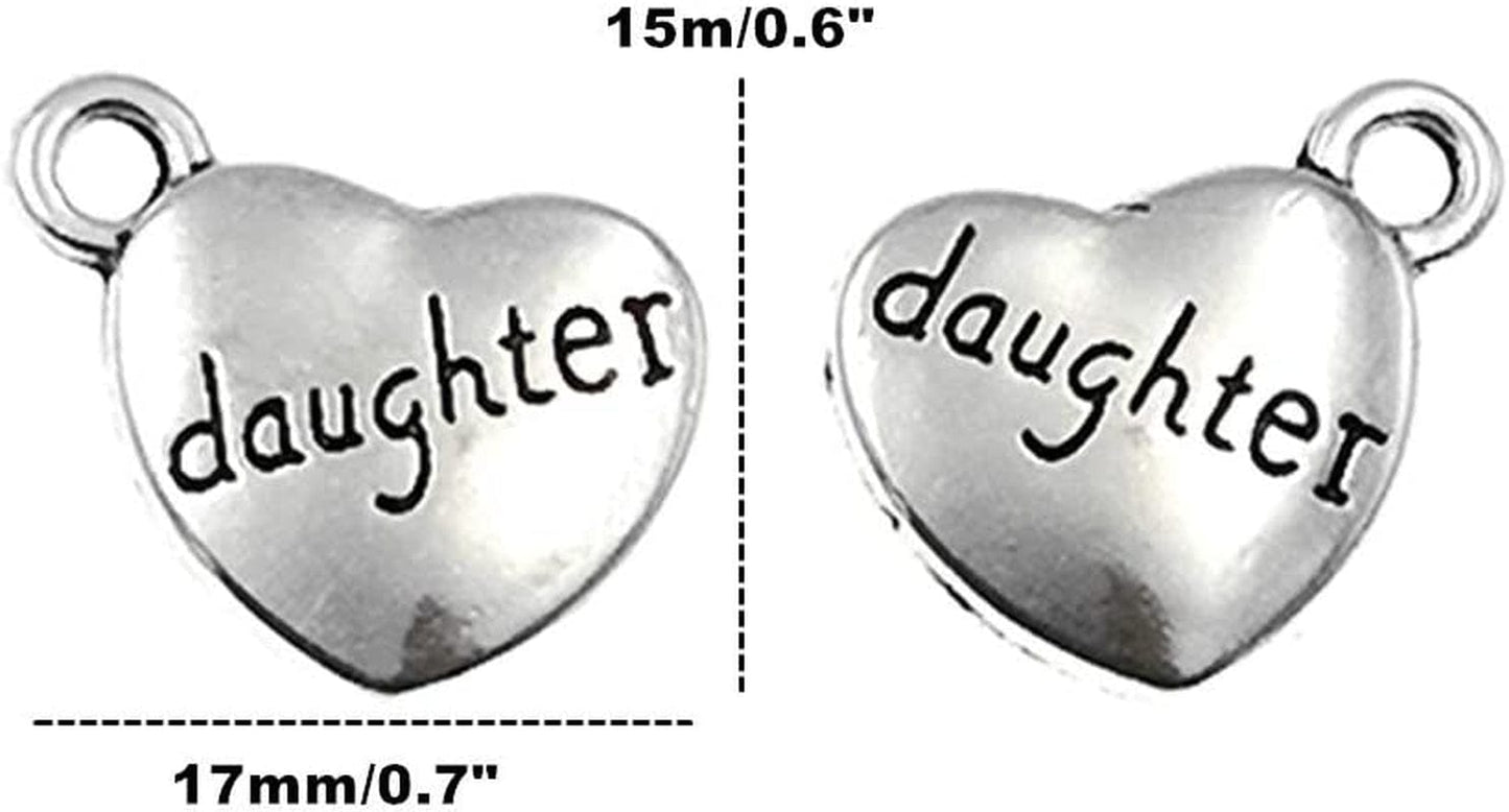 30Pcs Daughter Charm,Heart Shape Double-Faced Pendant for DIY Bracelet Necklace Jewelry Making Findings(Antique Silver)