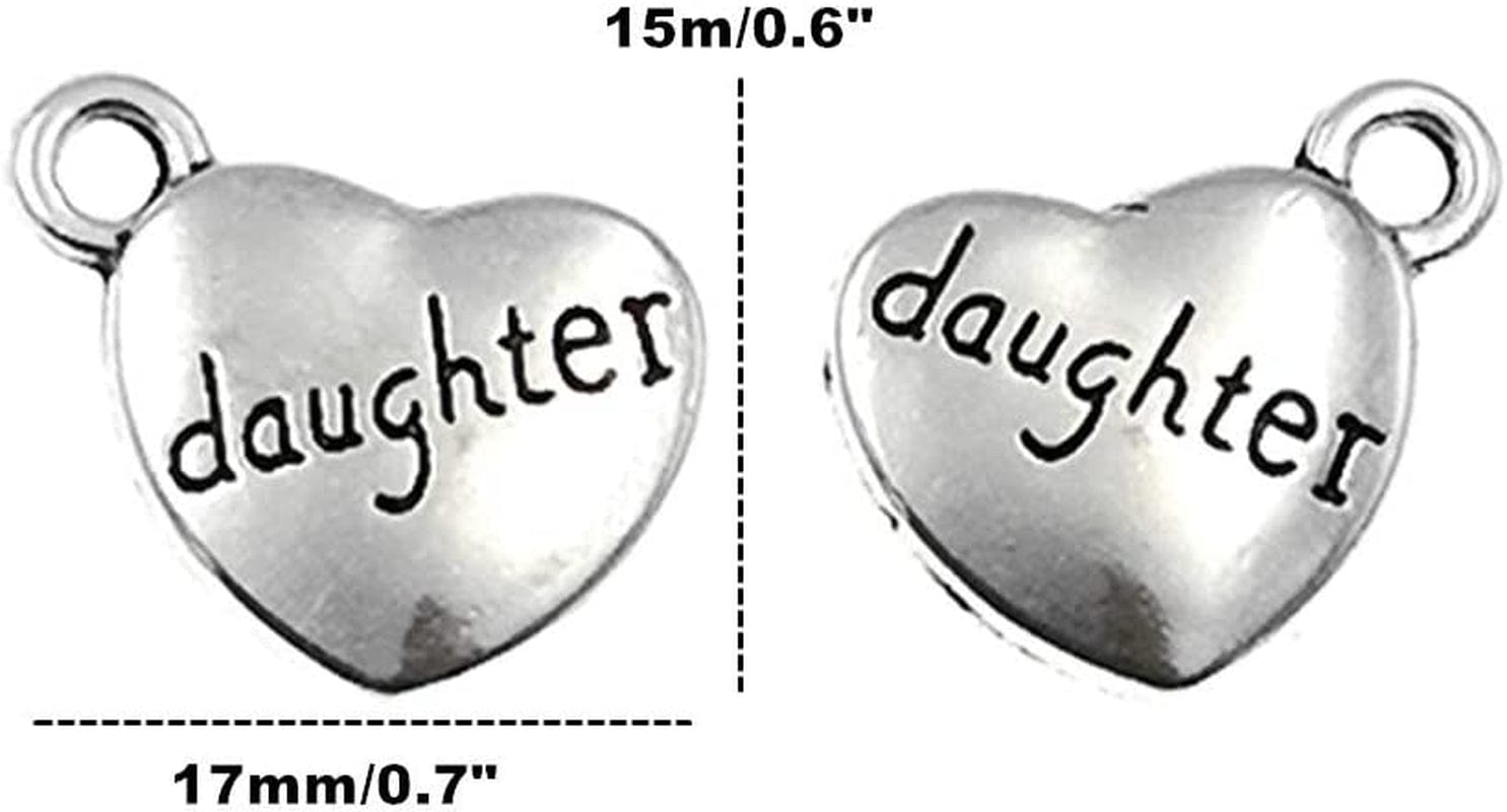 30Pcs Daughter Charm,Heart Shape Double-Faced Pendant for DIY Bracelet Necklace Jewelry Making Findings(Antique Silver)