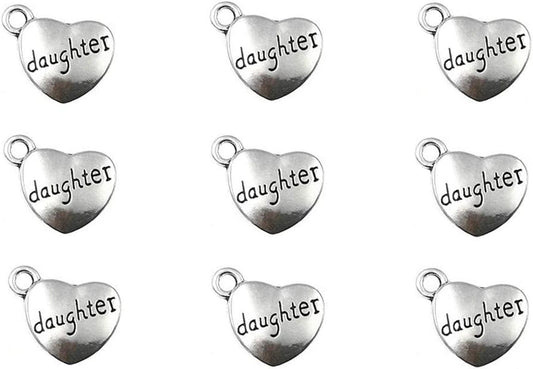 30Pcs Daughter Charm,Heart Shape Double-Faced Pendant for DIY Bracelet Necklace Jewelry Making Findings(Antique Silver) daughter(Antique Silver)