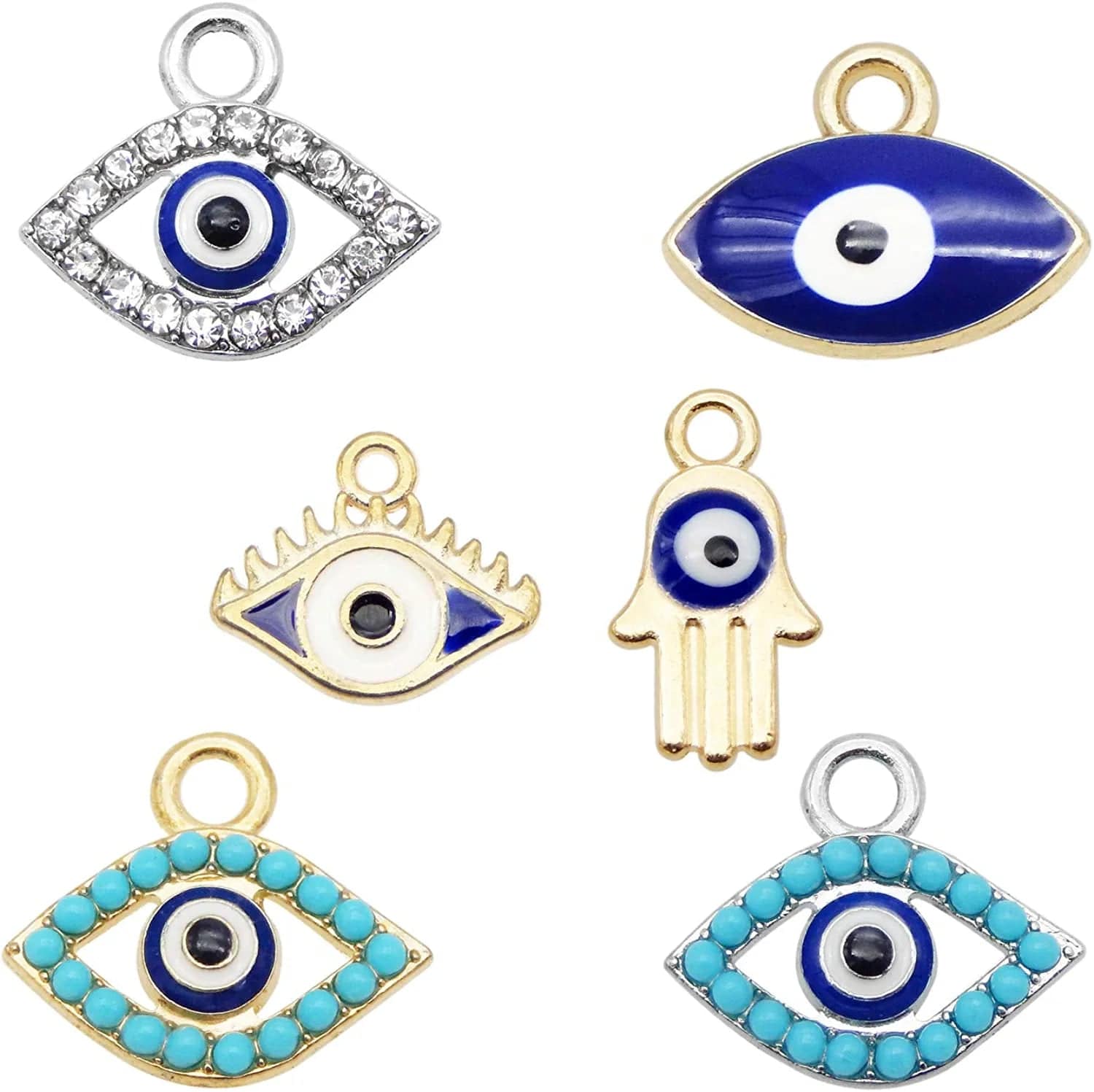 30Pcs Mixed Rhinestone Evil Eye Connector Charm Pendant for Craft DIY Necklace Bracelet Earrings Making