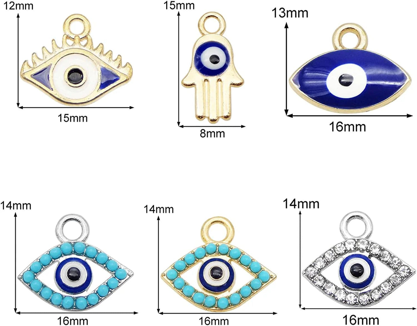 30Pcs Mixed Rhinestone Evil Eye Connector Charm Pendant for Craft DIY Necklace Bracelet Earrings Making