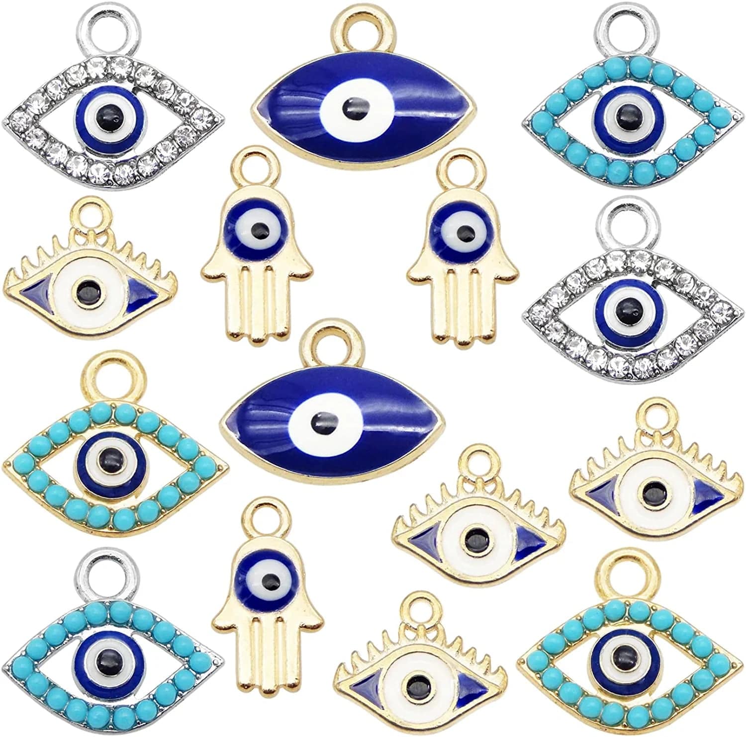 30Pcs Mixed Rhinestone Evil Eye Connector Charm Pendant for Craft DIY Necklace Bracelet Earrings Making