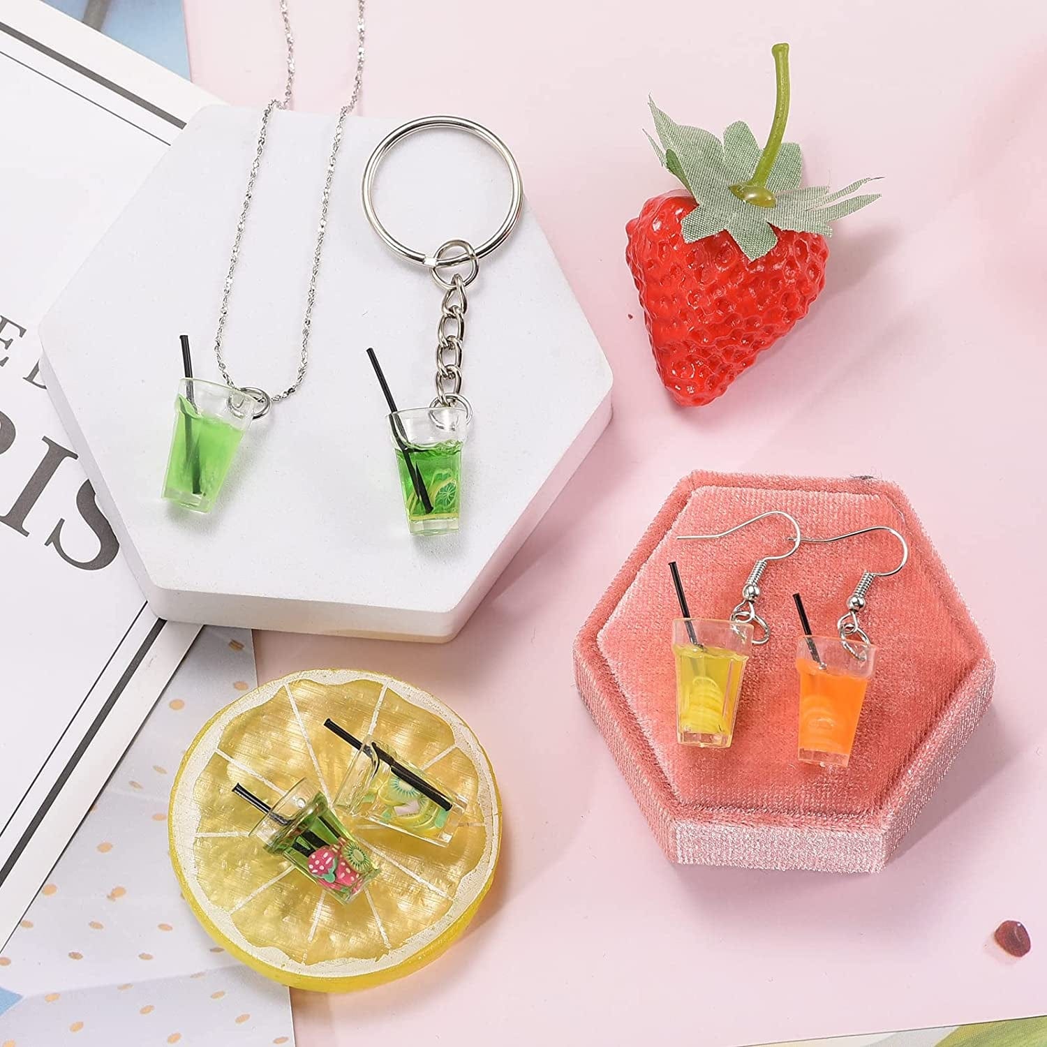 30Pcs Small Resin Fruit Drink Cup Bottle Charms Mini Bottle Charm Pendants for Necklace Earring DIY Crafts Hanging Keychain Bag Decoration (A399)