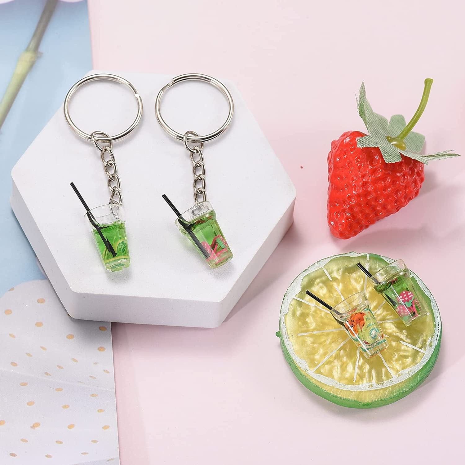 30Pcs Small Resin Fruit Drink Cup Bottle Charms Mini Bottle Charm Pendants for Necklace Earring DIY Crafts Hanging Keychain Bag Decoration (A399)