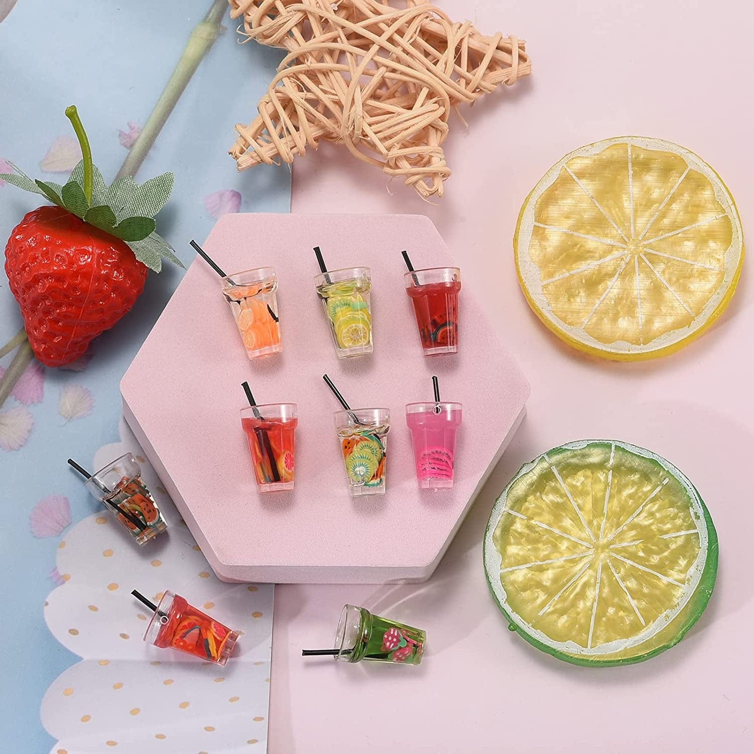 30Pcs Small Resin Fruit Drink Cup Bottle Charms Mini Bottle Charm Pendants for Necklace Earring DIY Crafts Hanging Keychain Bag Decoration (A399)