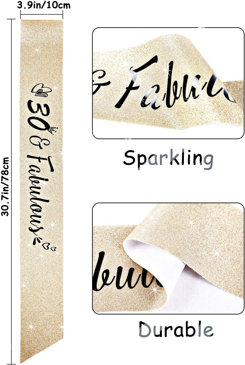 30Th Birthday Sash and Tiara Set 30 and Fabulous Satin Sash Gold Glitter Birthday Rhinestone Tiara Crown for 30Th Party Supplies Favors Decorations Apparel & Accessories > Clothing Accessories > Sashes WILLBOND