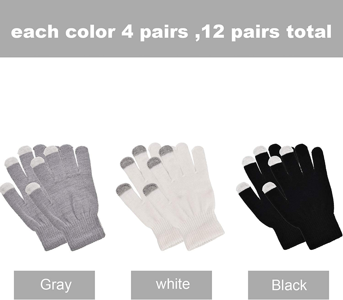 Pangda 12 Pairs Touchscreen Gloves Stretch Knitted Texting Gloves Warm Windproof Solid Color Mittens for Men and Women Apparel & Accessories > Clothing Accessories > Gloves & Mittens Pangda