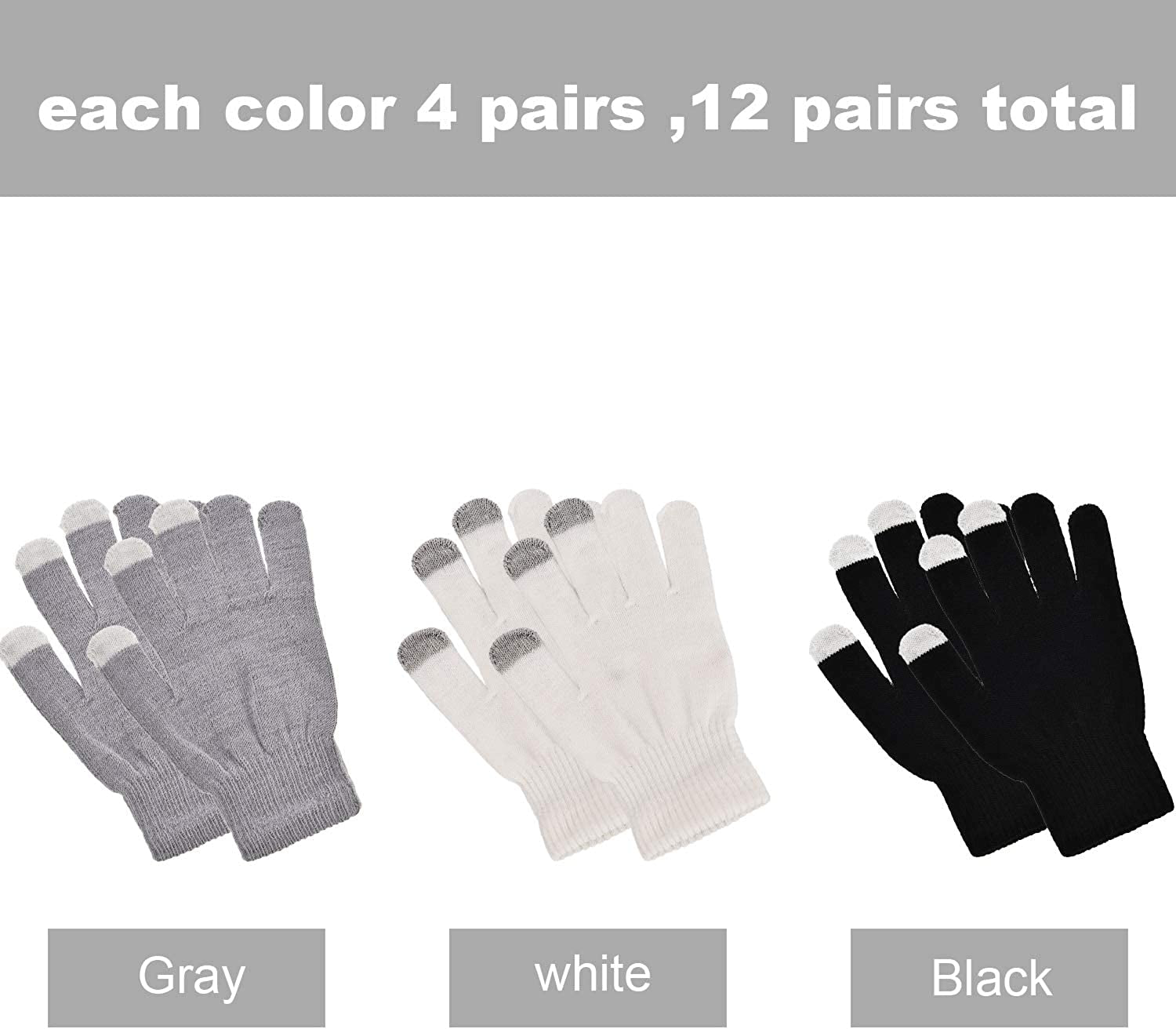 Pangda 12 Pairs Touchscreen Gloves Stretch Knitted Texting Gloves Warm Windproof Solid Color Mittens for Men and Women Apparel & Accessories > Clothing Accessories > Gloves & Mittens Pangda