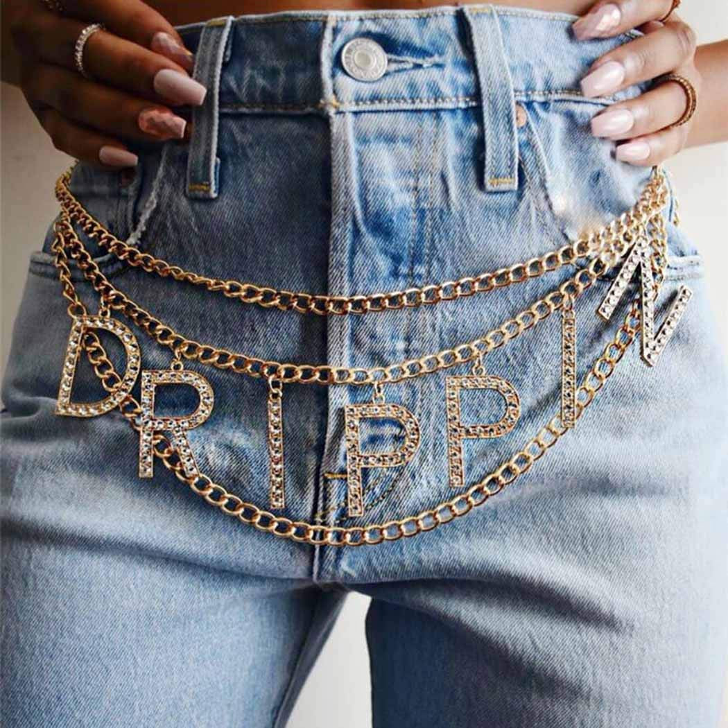 Nicute Layered Waist Chain Letters Rhinestone Belly Chains Fashion Crystal Body Jewelry for Women and Girls (Silver) Apparel & Accessories > Jewelry > Body Jewelry Nicute Gold