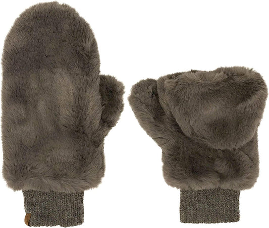 CC Soft Faux Fur Fuzzy Lined Flip up down Top Fingerless Mitten Gloves Apparel & Accessories > Clothing Accessories > Gloves & Mittens C.C Solid Dk. Melange Gray