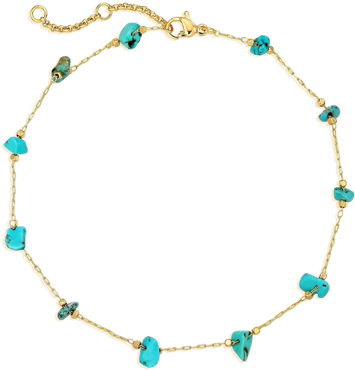 Mevecco Gold Evil Eye Charm Anklet,14K Gold Plated Boho Beach Dainty Cute Tiny Lucky Star Foot Chain Ankle Bracelet Silver Beaded Chain Anklet for Women Apparel & Accessories > Jewelry > Anklets MEVECCO Bead Turquoise