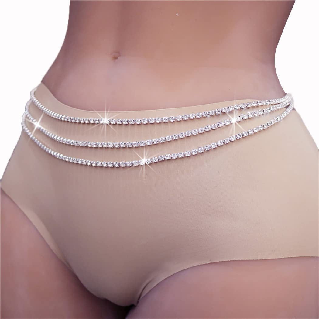 Rhinestone Layered Body Chain Sliver Sexy Crystal Metal Belly Waist Chains Evening Rave Nightclub Multilayered Adjustable Body Accessories Jewelry for Women(3Pcs) Apparel & Accessories > Jewelry > Body Jewelry Generic