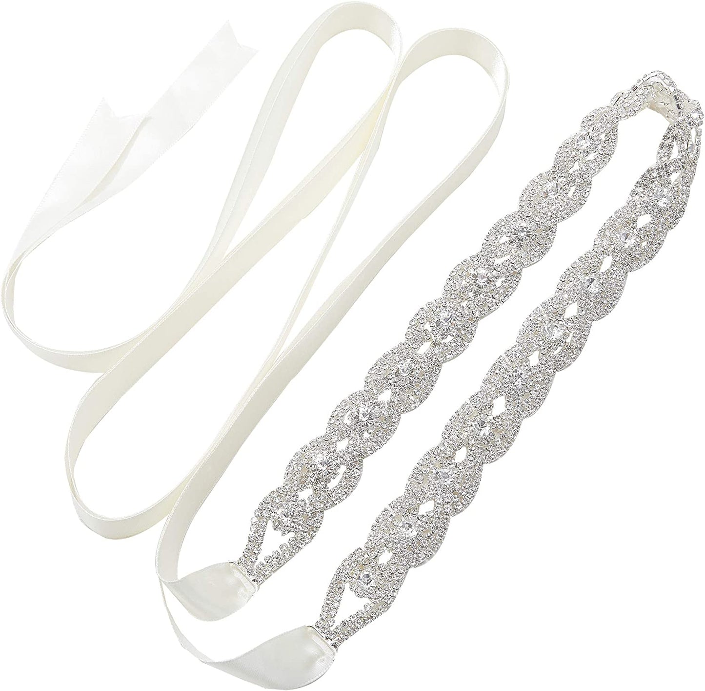 SWEETV Rhinestone Bridal Belt Braid Crystal Wedding Dress Belt Sash Headband for Bride Bridesmaid Apparel & Accessories > Clothing Accessories > Belts SWEETV Silver