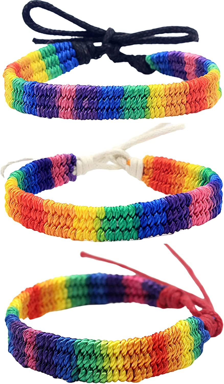 Nanafast Rainbow LGBT Pride Bracelet Handmade Braided Friendship String Bracelet for Gay & Lesbian LGBTQ Wristband Adjustable Size Apparel & Accessories > Jewelry > Anklets Nanafast Pack of 3Pcs