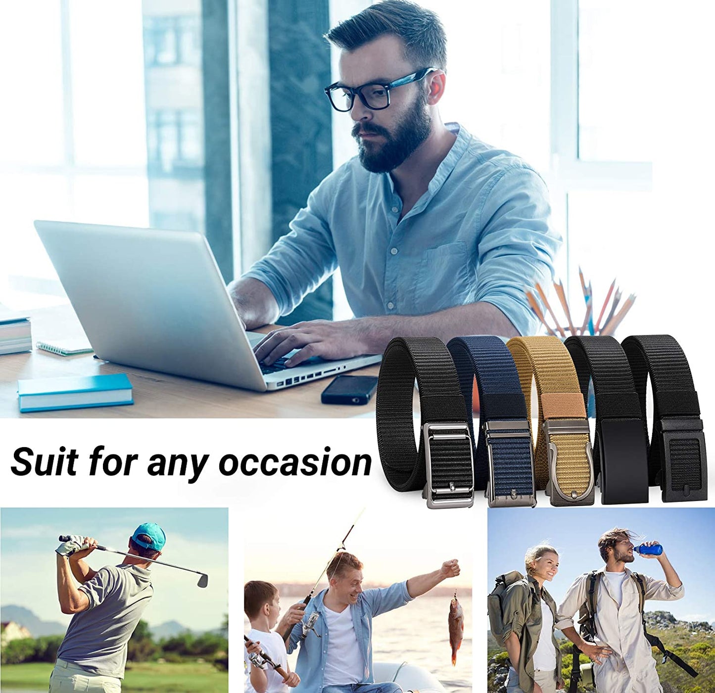 ITIEZY Men'S Nylon Ratchet Belt 2Pack, Adjustable Web Military Tactical Belt with Automatic Slide Buckle, Trim to Fit Apparel & Accessories > Clothing Accessories > Belts ITIEZY