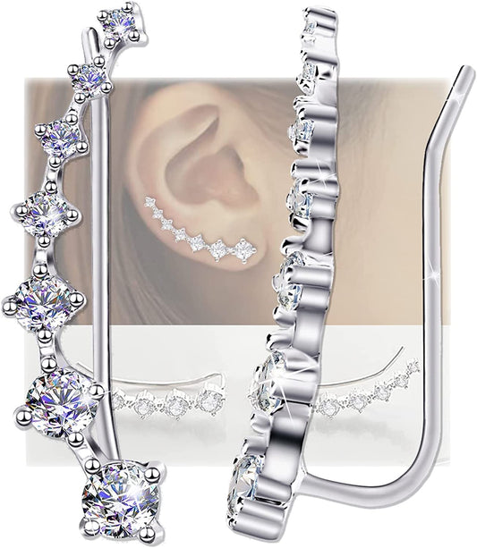 Earring for Women Cartilage 7 Crystals Ear Cuffs Hoop Climber S925 Sterling Silver Earrings with Cubic Zirconia CZ Hypoallergenic Piercing Gifts for Her Apparel & Accessories > Jewelry > Earrings Elensan