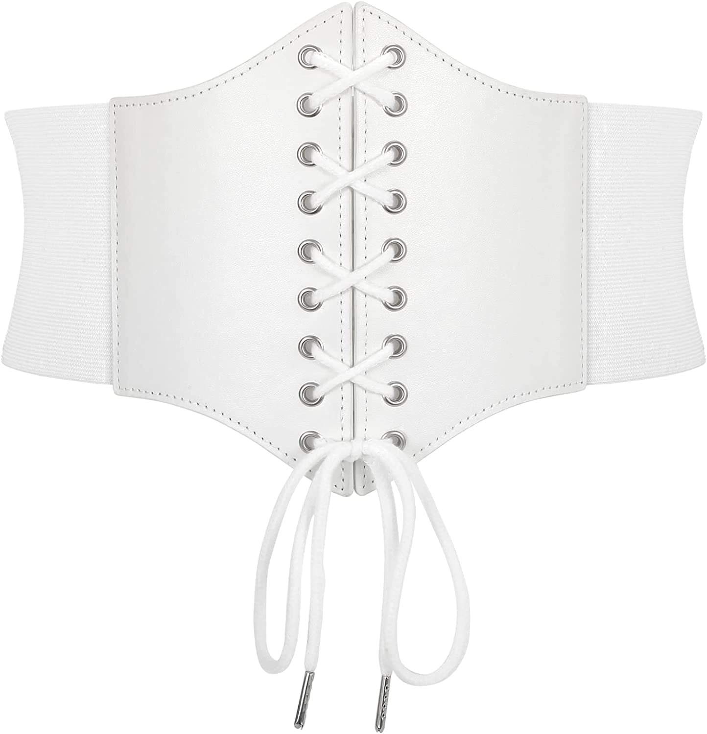 Corset Belt for Women Lace up Elastic Leather Waist Corset Tied Waspie Belt for Renaissance Pirate Halloween Costume Apparel & Accessories > Clothing Accessories > Belts WOWOGO 5-white Fit Waist Size 33"-35"