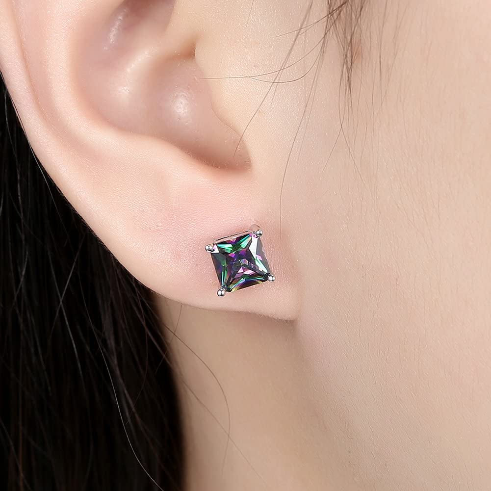 Buycitky 18K White Gold Plated Multicolor Black Cubic Zirconia Stud Earrings for Women Teen Girls Jewelry Apparel & Accessories > Jewelry > Earrings Buycitky
