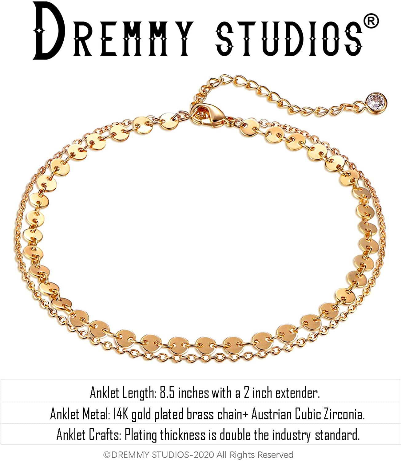 Dremmy Studios Simple Gold Chain Anklet,14K Gold/Silver Plated Dainty Summer Beach Anklets for Women Apparel & Accessories > Jewelry > Anklets DREMMY STUDIOS
