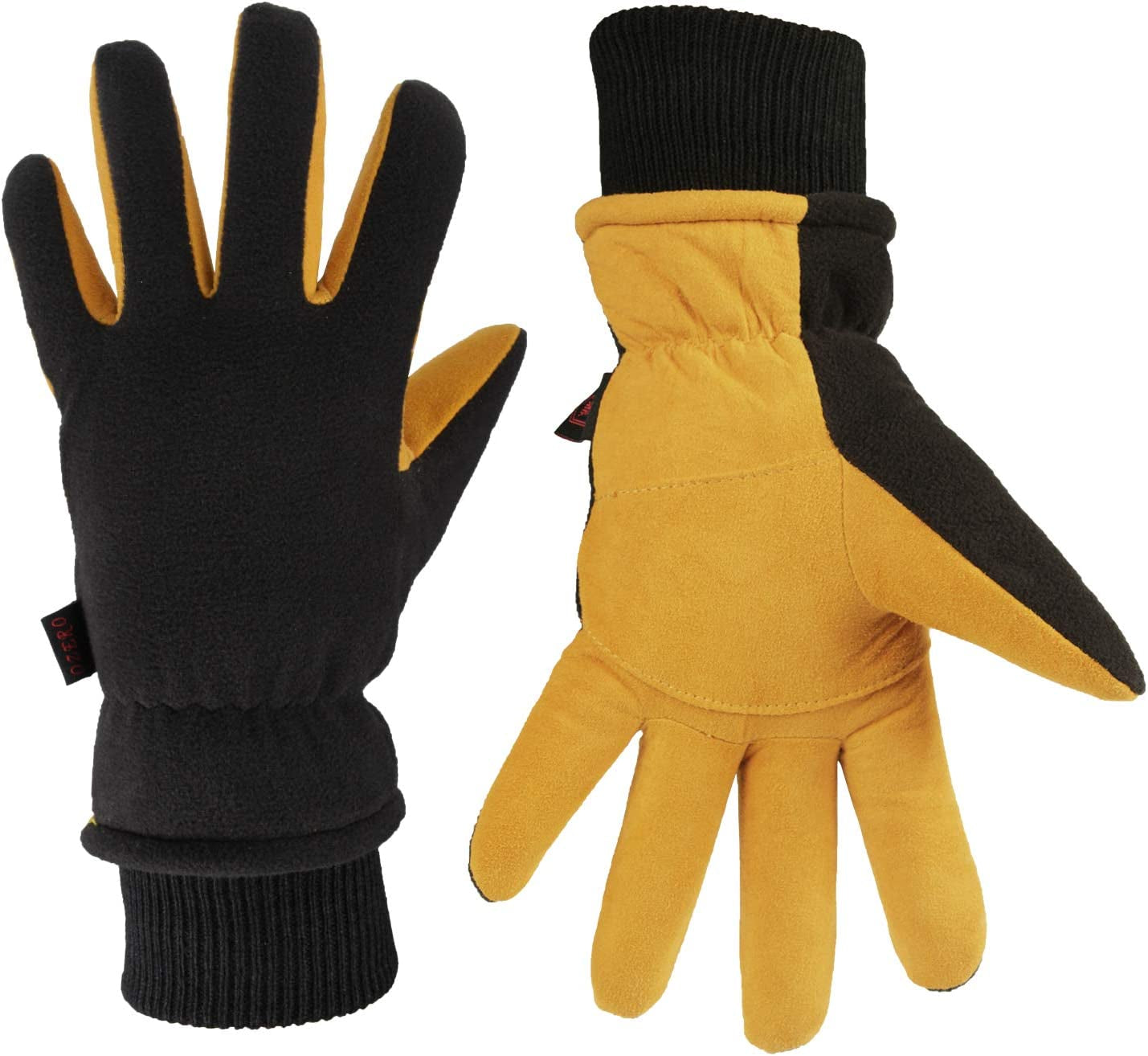 Winter Gloves -30°F Cold Proof Deerskin Suede Leather Insulated Water-Resistant Windproof Thermal Glove for Driving Hiking Snow Work in Cold Weather - Warm Gifts for Men and Women Apparel & Accessories > Clothing Accessories > Gloves & Mittens OZERO Gold-black X-Large