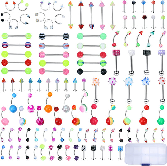 JOERICA 115 Pcs Body Piercing Jewelry for All Piercings 316L Stainless Steel Tongue Nipple Eyebrow Lip Belly Button Nose Tragus Horseshoe Barbell Rings Body Piercing for Women Piercings Jewelry Set 14G-20G Apparel & Accessories > Jewelry > Body Jewelry JOERICA