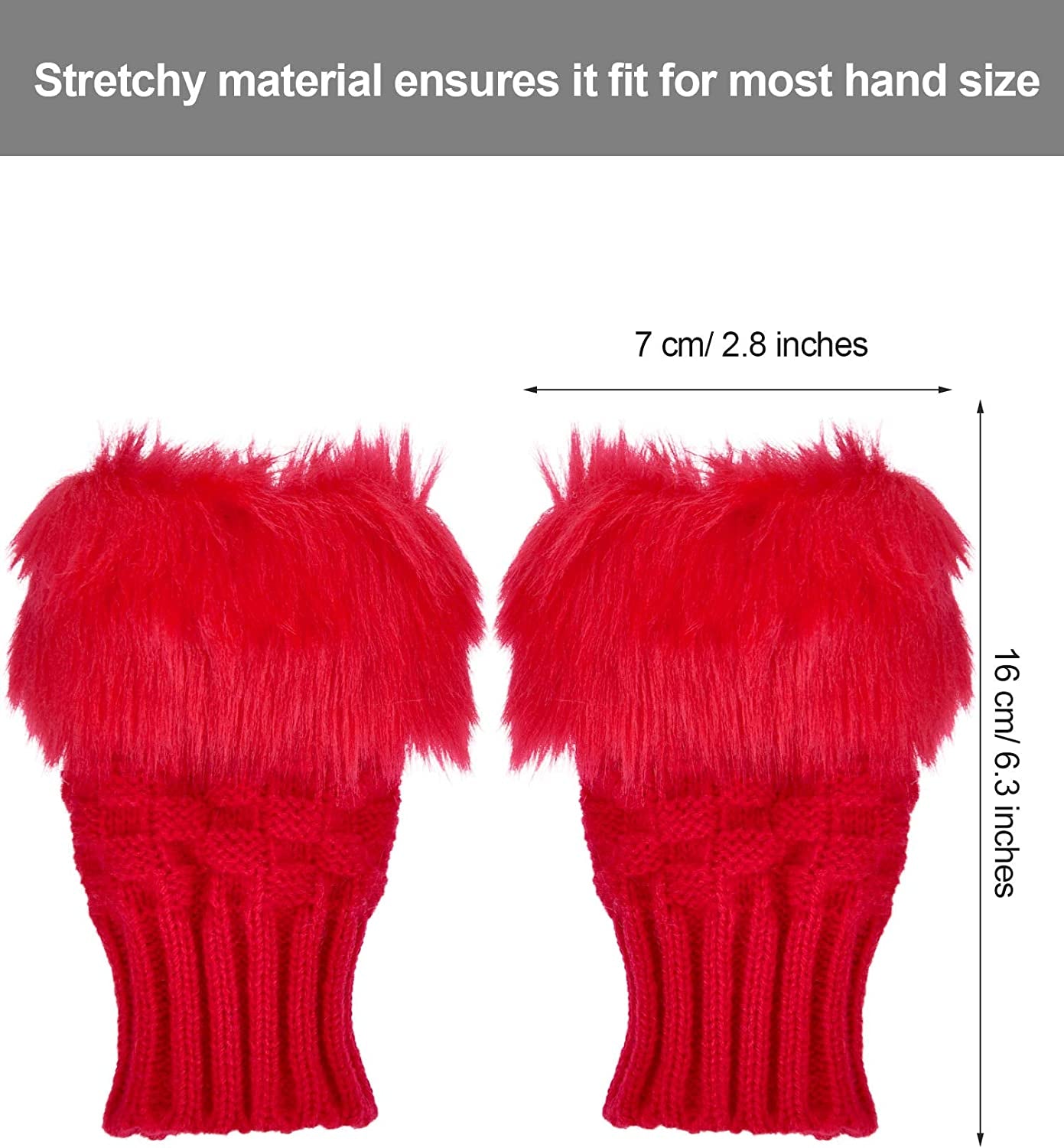 Boao 2 Pairs Fingerless Winter Gloves Short Touchscreen Gloves Thumb Hole Mittens Knitted Warm Gloves with Faux Fur Apparel & Accessories > Clothing Accessories > Gloves & Mittens Boao