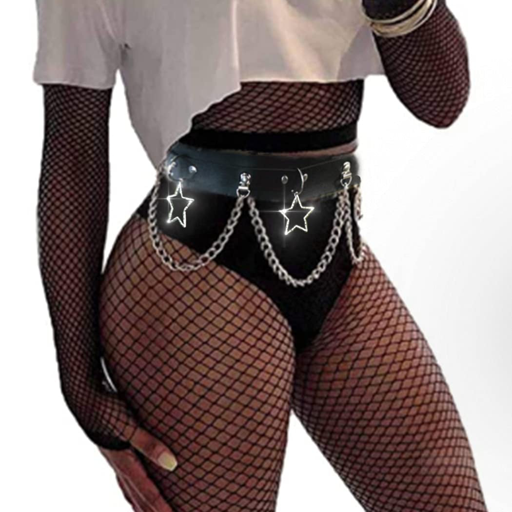 Bodiy Punk Waist Chain Belts Leather Gothic Layered Heart Love Rave Belly Body Chains Jewelry for Women Sexy (Black-1) Apparel & Accessories > Jewelry > Body Jewelry BODIY Black-2