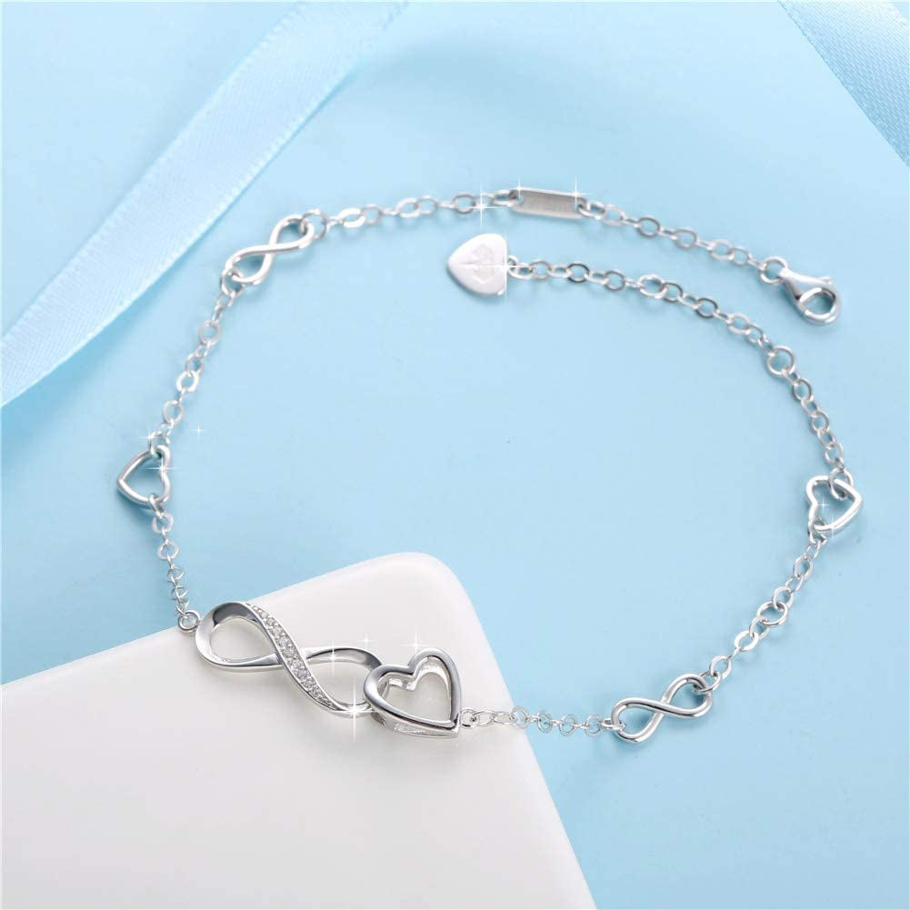 MABELLA Anklets Bracelet 18K Gold Plated Sterling Silver Adjustable Infinity Endless Love Heart Charm Jewelry Gifts for Her Apparel & Accessories > Jewelry > Anklets MABELLA
