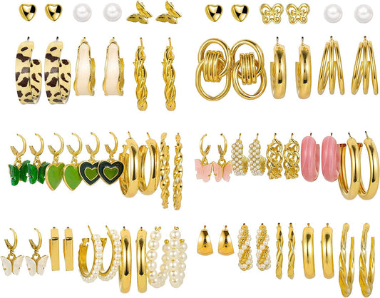 32 Pairs Gold Hoop Earrings Set for Women Girls, Fashion Chain Link Hoop Stud Drop Dangle Earrings Boho Statement Hypoallergenic Earrings for Christmas Jewelry Gift Apparel & Accessories > Jewelry > Earrings ShowAgain