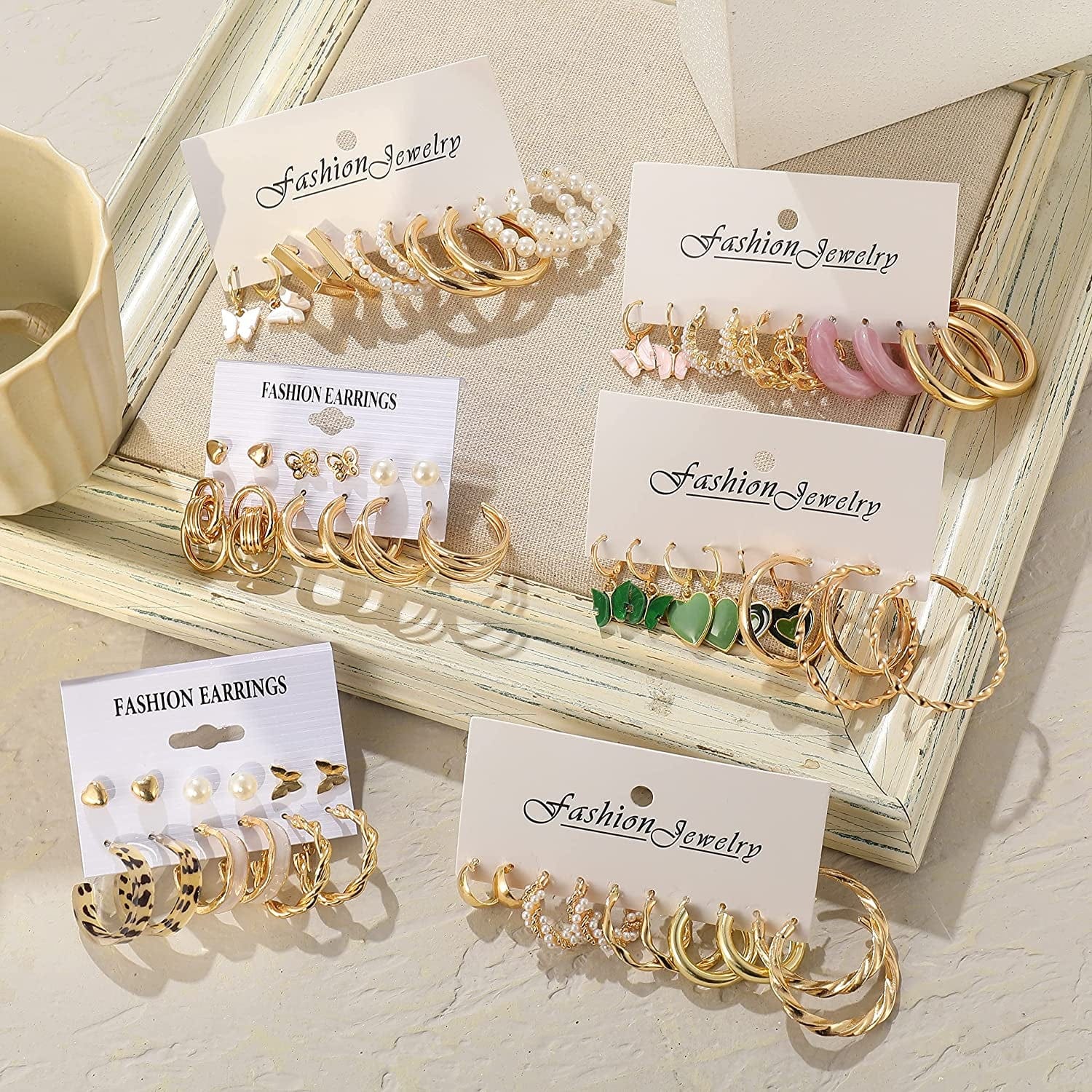 32 Pairs Gold Hoop Earrings Set for Women Girls, Fashion Chain Link Hoop Stud Drop Dangle Earrings Boho Statement Hypoallergenic Earrings for Christmas Jewelry Gift Apparel & Accessories > Jewelry > Earrings ShowAgain